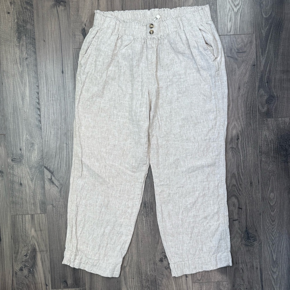 Briggs Linen‎ Blend Paperbag Waist Cropped Pants Womens XL Beige Linen Blend